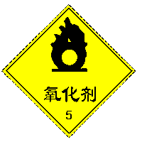 黄色 图形:从圆圈中冒出的火焰(黑色) 文字:黑色 标志  氧化剂标志